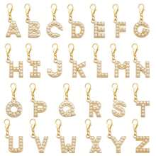 1/26pcs Set Back To School Alloy Rhinestone "Diamond" English Letter DIY Shoe Charms, Shoe Pendants, Suitable For Women Garden Shoes, Clogs, Birthday Gift - Gold Pearl - View 1