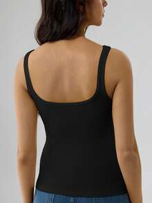 3pcs Women Solid Color Ribbed Camisole With Padded Bra, Casual Backless Cropped Tank Top - Multicolor - View 4