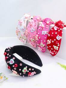 1pc Women's Valentine's Day Pink Crystal & Pearl Candy Color Sweet Heart Cute Elegant Polyester Wide Headband ,Hair Band ,Diadema ,Hair Hoop - Nhiều màu - Xem 12