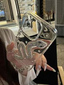 Custodia per telefono in strass bianchi di lusso a forma di serpente compatibile con Apple 11/12/13/14/15 Pro/Pro Max - Bianco - Visualizzare 2