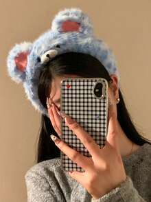 1 Stück süßer Leopard Muster Bären Ohr Plüsch Haarreif, breiter Rand Alltagstragen Haarreif, Herbst/Winter, Haarband, Haraccessoires