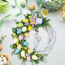 Realistic Rabbit Wreath Ornament For Easter Front Door Decoration Vivid Handmade Rabbit Garland With Bright Colors Suitable For Home Wall Window Banquet And Holiday Decor - 彩色 - 查看 3
