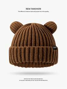 1pc Women's Bear Ear Knit Hat Set - Multiple Colors Available (Black, Beige, Brown), Outdoor Streetwear Style, Cute & Warm - Style 1 - View 3