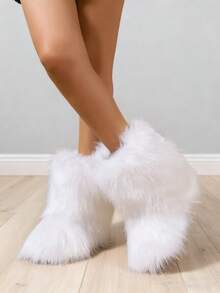 New Winter Warm Plush Faux Fur Snow Boots For Women - White Ankle Booties With Soft Lining, Cozy Slip-On Design For Cold Weather Outdoor & Indoor Wear Unisex Short Ankle Faux Raccoon Fur Snow Boots - Solid Classic Color, Super Smooth Fur Touches The Ground, Perfect For Christmas & Halloween, Y2K Style! Y2K Fashion Men's & Women's Snow Boots - Faux Raccoon Fur, Silky Smooth Floor-Reaching Fur, Solid Classic Shade, Ideal For Christmas & Halloween! Short Ankle Unisex Snow Boots With Faux Raccoon Fur - Solid Classic Color, Ultra-Smooth Fur Hits The Ground, Must-Have For Christmas & Halloween, Edgy Y2K Vibe! Christmas & Halloween Essential Faux Raccoon Fur Snow Boots (Unisex) - Solid Classic Hue, Smooth Fur Touches The Floor, Stylish Y2K Look! Y2K Short Ankle Snow Boots For Men & Women - Faux Raccoon Fur, Super Smooth Floor-Length Fur, Solid Classic Color, Great For Christmas & Halloween Celebrations! - 純白色 - 查看 3