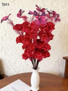 1/3 Stücke magentafarbene Schmetterlings-Rose Künstliche Blumen, geeignet für Heimdekoration, Raumdekoration, Hochzeitsdekoration, Valentinstag, Vasen-Füller Hochzeitstisch-Mittelstücke, Schlafzimmerdekoration, Geschenke für Frauen, Geburtstagsdekorationen