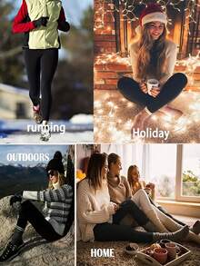 单件装保暖内衬瑜伽裤，高腰保暖打底裤，休闲瑜伽运动裤，优雅简约设计，多功能修身打底裤，秋冬季紧身瑜伽裤，保暖运动裤，弹力舒适裤，适合日常休闲穿着、运动健身 - 黑色 - 查看 5