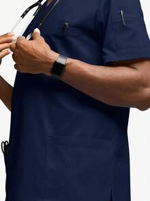 cimmuovere 男士短袖多口袋纯色工作服上衣，护士工作服，牙医保健服，宠物医院，实验室，男士制服，医用制服