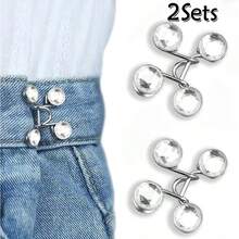 1pc/2pcs/4pcs Seamless Waist Belt Cincher Buckle, Adjustable Jeans And Pants Waist Buckle, Detachable Faux Pearl And Black Metal Snap Clip, No-Sew Jeans Adjuster - Multicolor - View 23