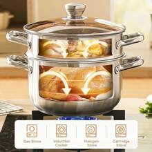 High-Quality Stainless Steel Large Capacity Steamer Pot, Soup Pot With Steamer Tray And Glass Lid, 304 Stainless Steel, Increased Height And Depth, Fast Heat Conduction Bottom, Suitable For All Stoves
