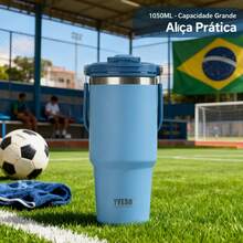 TYESO 1050ml (35 Oz) Vacuum Insulated Water Bottle With Handle, Stainless Steel Coffee Mug With Leak-Proof Lid And Straw. 100% Leak-Proof, Keeps Drinks Hot/Cold For 24 Hours Or Hot For 10 Hours. Suitable For Water, Iced Tea, Coffee, Smoothies And Other Beverages. Available In Various Colors. The Perfect Choice For Festive Or Birthday Gifts. - 藍色的 - 查看 8