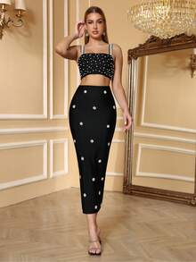 Vestido de mujer Love Aing, sexy, elegante y glamoroso, hecho a mano con cuentas para fiestas, vestido de lujo de dos piezas con escote palabra de honor y perlas brillantes, vestido de cóctel elegante, vestido de fiesta de graduación semi-formal, vestido para invitada de boda. Adecuado para fiestas, banquetes, Año Nuevo, citas, despedidas de soltero/soltera, reuniones, bailes de graduación, ceremonias de graduación, temporada de bodas, vuelta al cole, fiestas de cumpleaños, Nochevieja y vestidos de noche formales. - Negro - Ver 1