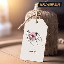 12/24/48pcs Thank You Gift Tags With Jute Twine - Elegant Minimalist Line Art Design, Hands Holding Pink Rose, Multiple Colors Available, Suitable For Birthday, Wedding, School Events, Gifting To Friends, Coworkers, Couples, Family | Floral Gift Tags | Durable Paper Tags, Cute Gift Tags - Multicolor - View 3