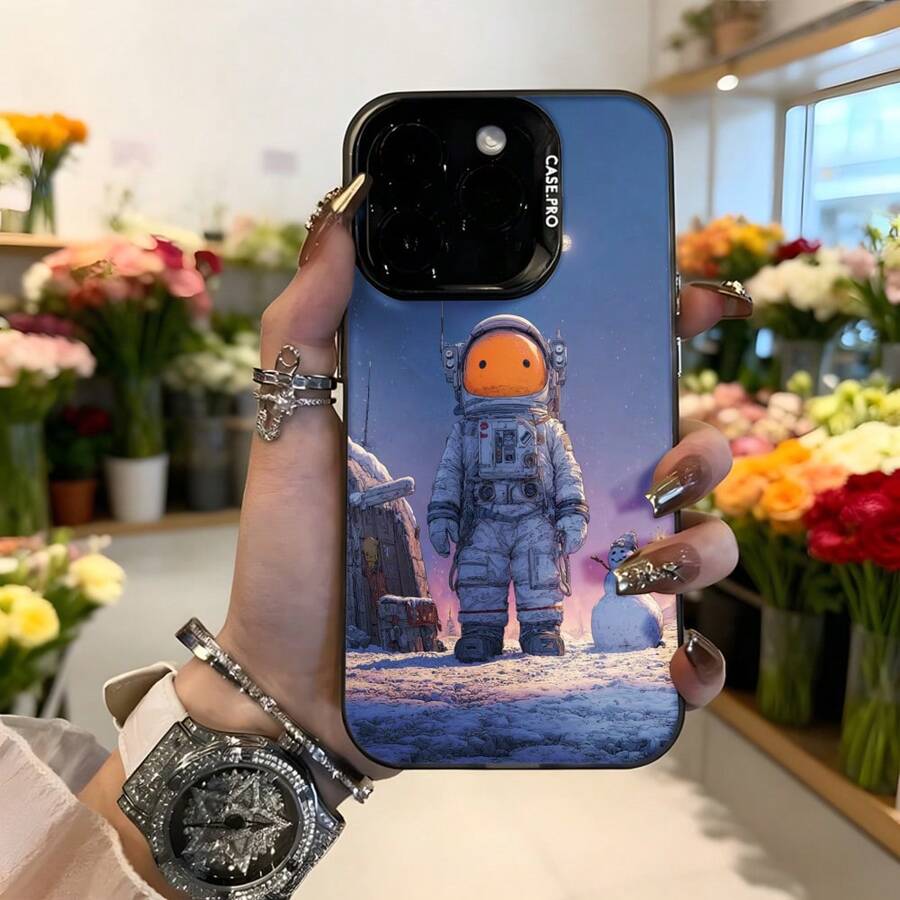 Funda para telefono con diseño de astronauta en nieve color azul oscuro con impresion de astronauta y paisaje invernal para uso diario y ocasiones especiales Aplicable a los teléfonos de la serie Apple y Galaxy - Blanco - Ver 1