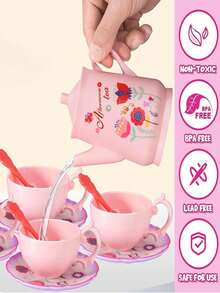 42 件儿童茶会套装，适合小女孩 - 适合 3-8 岁女孩的生日礼物玩具 - 可爱公主玩具幼儿锡制茶具 - 带有甜点、花茶壶和手提箱的角色扮演玩具，儿童小玩具，儿童玩具厨房，幼儿女孩，儿童角色扮演，玩橡皮泥套装，玩具食物套装 - 彩色 - 查看 8