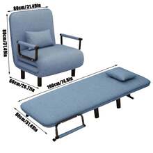La silla cama convertible 3 en 1 puede ser utilizada en todas las cuatro estaciones, con un respaldo ajustable en cinco posiciones y soporte lumbar, junto con cuatro patas metálicas ocultas. Es adecuada como sofá cama plegable para salas de estar y oficinas en casa. - Azul - Ver 7