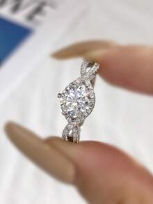 1pc 1ct Openwork Six-Prong Moissanite Wedding Ring, 925 Sterling Silver, Elegant And Eternity Engagement Ring, Promise Ring, Anniversary Ring, Exquisite Women's Jewelry Gift, Christmas Present - Openwork Six-prong Moissanite Ring - View 2