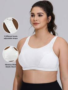 Wingslove Plus Size Wireless Sports Bra With Adjustable Wide Strap, Provides High Support For Large Busts, Perfect For Yoga And Workouts - White - View 5