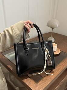 Women's Minimalist Elegant Handbag, Solid Color Fashion Tote Bag, Zipper Closure, Detachable Shoulder Strap, Spacious Interior, High-Quality PU Leather, Durable And Lightweight Outdoor Handbag, Suitable For Carrying In Autumn/Winter, Shoulder And Crossbody, Retro Style, Women's Work Bag, Daily Commute Bag, Suitable For Travel And Shopping, Strolling, With Pendant - Multicolor - View 6