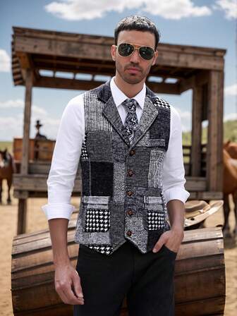 Men's Retro Patchwork Lapel Waistcoat