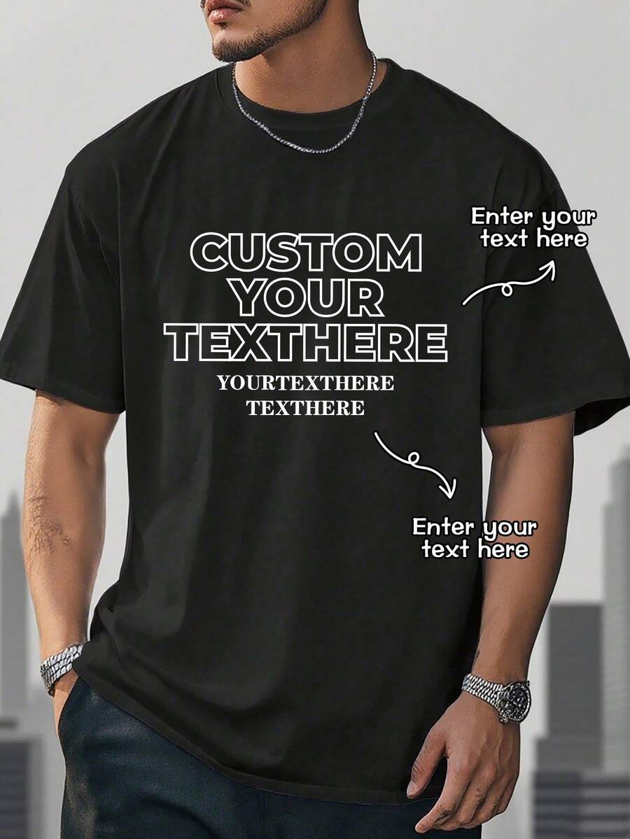 Personalized Custom-Made Men's Sporty T-Shirts. Comfortable And Casual. Add Text And Images (Such As Logo Designs, Couple Photos, Family Portraits, Self-Portraits Or Pet Photos) To Create Your Own Personalized Printed T-Shirt. It's An Excellent Gift For Your Boyfriend. Custom T-Shirts. - Black - View 1