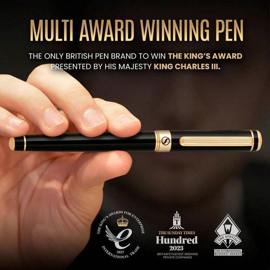 Pen By London - Stunning Black Lacquer Rollerball, Plating, Schmidt Black Ink Refill, Roller B... - Black - View 1