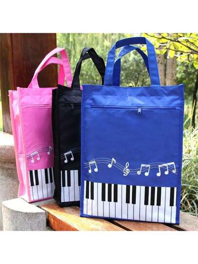 ピアノの音符パターントートバッグ、オフィスや勉強に適しています。キャンバス製、大容量、軽量、教科書、ノート、ファイルなどが入ります。二層式ショッピングバッグ、教師や学生のファイルバッグとしても使えます。