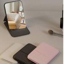 Portable Pocket Makeup Mirror, Multipurpose, Foldable, With PU Leather - 黑色 - 查看 1