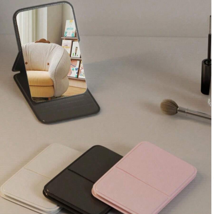 Portable Pocket Makeup Mirror, Multipurpose, Foldable, With PU Leather - 黑色 - 查看 1