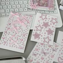 8 Styles Wholesale Cute Mini Butterfly, Heart, Star Shaped Rhinestone Stickers, Suitable For Decorating Scrapbooks, Notebooks, Phone Cases, Face, Strong Adhesiveness, Pink & Blue Color Scheme - Multicolor - View 4