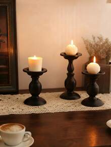 1 pieza Candelabro de hierro negro vintage americano, soporte decorativo de mesa para velas, decoración de ambiente, candelabro con columna romana