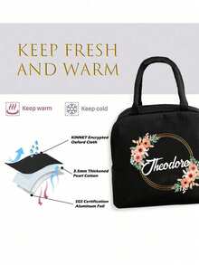 个性化保温午餐包，花环图案，可定制姓名，保温午餐手提包，男女通用，保温手提午餐盒，学生保温午餐包，保温，手提，收纳，野餐包，冷藏，轻便，大容量，时尚，生日礼物，教师礼物，圣诞礼物，旅行必备，通勤上班，日常使用，返校礼物，适合学校和工作场所 - 彩色 - 查看 4