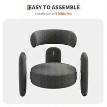 Sillón moderno de chenilla con esquinas redondeadas, estilo mediados de siglo, ideal para el hogar, cafetería o espacio de trabajo, gris. - Gris - Ver 3