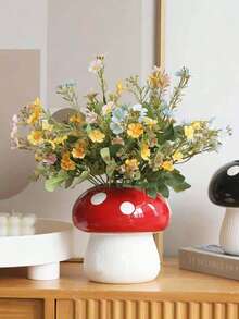 1个红色蘑菇陶瓷花瓶，用于花卉装饰、现代家居装饰，蘑菇造型花瓶，简约花瓶，可用作咖啡桌摆件、浴室、厨房、办公室、家居装饰、房间装饰、玻璃花瓶 - 彩色 - 查看 1