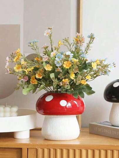 1pc Red Mushroom Ceramic Vase For Floral Decoration, Modern Home Decor, Mushroom Shaped Vase, Minimalist Vase For Coffee Table Centerpiece Bathroom, Kitchen, Office, Home Decor Room Decor Flower Vase Glass Vase