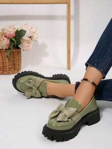 Women's Shoes, Women's Loafers, Thick-Soled Shoes, Bow-Decorated Thick-Soled Loafers, A Variety Of Colors To Choose From, Thick-Soled Slip-Ons That Can Be Worn All Year Round, Local Warehouse Women's Products, Versatile And Comfortable Shoes - 綠色 - 查看 2