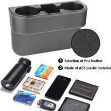 Car Seat Gap Filler Organizer Auto PU Leather Console Side Storage Box With Cup Holder Extender For Drink Car Organizer Front Seat Accessory For Holding Phone Sunglasses Keys Cards