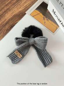 1个女士针织蝴蝶结毛绒发圈，优雅发饰，适用于马尾辫、发髻，发圈，头饰，化妆家居健身女士配饰头饰