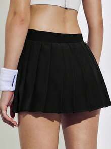 Women's Pleated Tennis Skirt High Waisted Athletic Skorts With Adjustable Buckle And Pocket - 黑色 - 查看 2