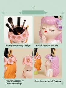 1pc Creative Character Fairy Multifunctional Storage Rack, Small-Diameter Decorative Makeup Brush And Cosmetic Storage Rack, Flower Fairy Desktop Decoration, Nordic-Style Realistic Cute Ornament - Multicolor - View 4