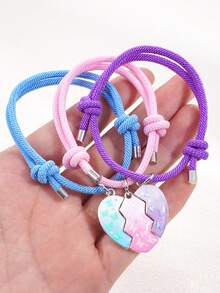 3件套粉色蝴蝶合金吊坠可调节编织友谊手链 - 彩色 - 查看 8