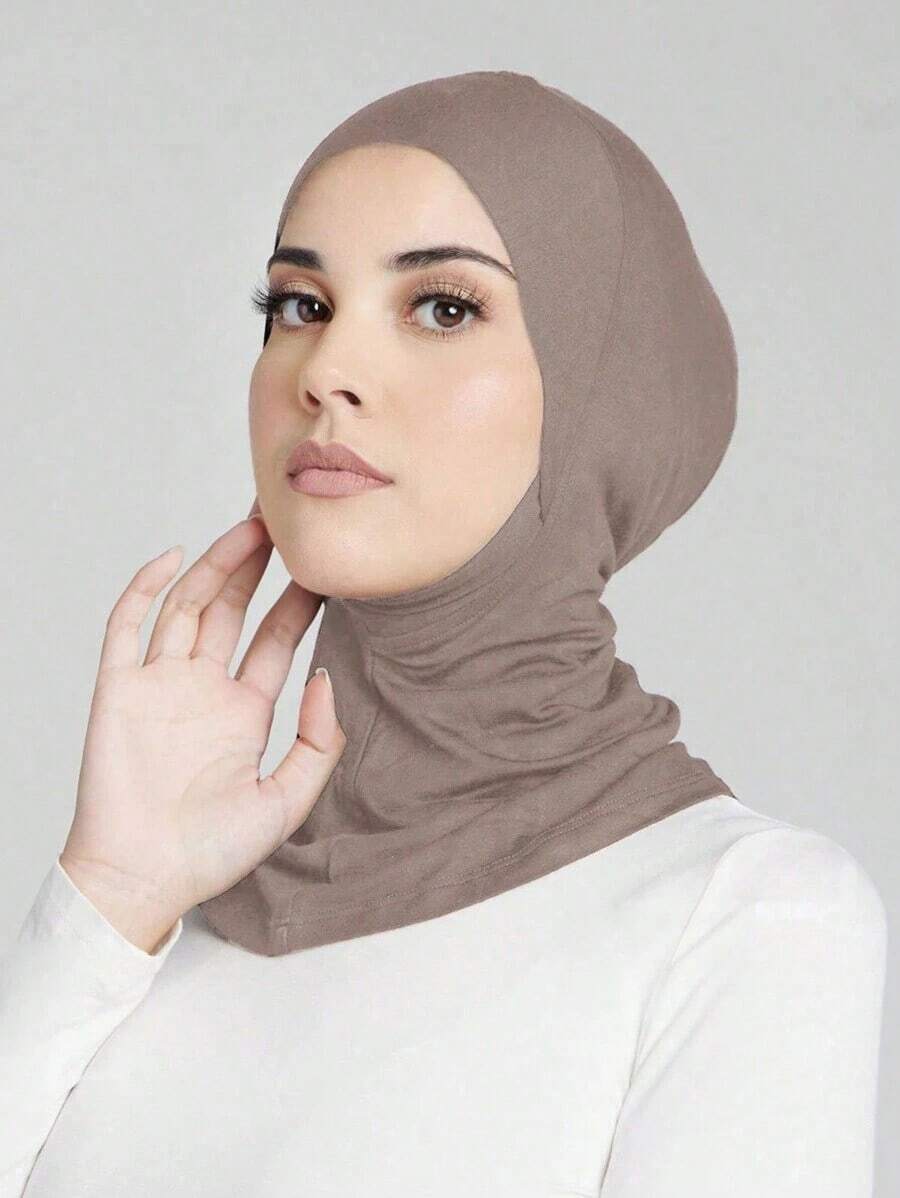 1pc Women's Fashionable Abaya Accessories Solid Color Chin Covering Elastic Headscarf With Hat And Neck Warmer Headband Soft Hijab Under Cap Women Veil Hair Accessories Personalized Gifts Hair Ties - Màu Khaki - Xem 1