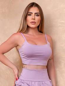 Top Cropped de Academia Feminino com Bojo Removível e Regulagem nas Alças - Lilás - Visão 1