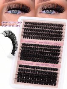 270Pcs Individual Lash Clusters High Capacity 60D+80D+100D D Curl 10-18mm DIY Lash Clusters Natural Look&Extra Thick&Wispy&Ultra Soft&Super Light Reusable Individual Segmented False Eyelashes Eyelash Extension Kit With Makeup Tools Bond And Seal&Lash Tweezers For Self Use At Home Or On-The-Go For Daily Life&Wedding&Dating&Party&Music Festival&Halloween - màu đen - Xem 5