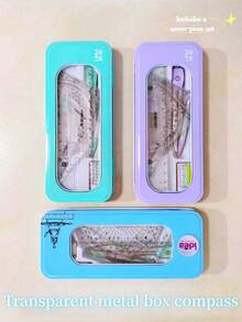 Juego de herramientas de dibujo de lata de metal surtido, incluye compás, transportador y otros instrumentos matemáticos, útiles de papelería prácticos adecuados para tareas de estudiantes, dibujo de ingeniería, aprendizaje diario, resalta múltiples opciones para entusiastas del dibujo, combinación de herramientas de dibujo profesional - Multicolor - Ver 5