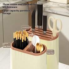 Knife And Chopstick Holder Organizer, 2-In-1 Utensil Stand With Drain Tray, Countertop Kitchen Knife Block And Chopsticks Storage Box, Space Saving Desktop Cutlery Dock (2025 New Design)