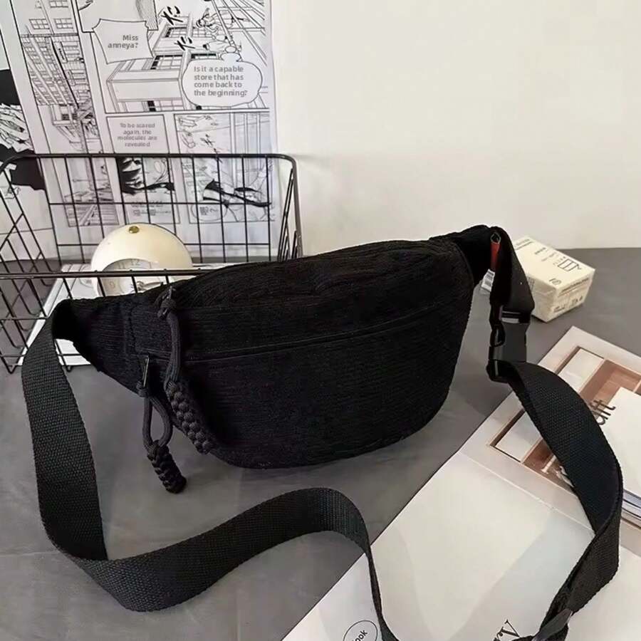 Velvet Waist And Shoulder Bag, Crossbody Style, Women's Fashion, Casual, Sporty, Ideal For Outings, Parties, Lightweight, Comfortable, Everyday Use - 黑色 - 查看 1