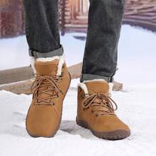 Men's Winter Snow Boots High Top Lace-Up Thermal Insulated Waterproof Anti-Slip Windproof Outdoor Hiking Shoes Plush Lined Comfort For Walking Running Trekking Fall Winter Season Casual Solid Color Snow Boots.Furry Boots,Winter Shoes,Snow Boots Men,Botas De Invierno Para Hombre,Men Boots Winter.Men's Winter Brown Outdoor Snow Boots And Short Boots - 棕色 - 查看 1