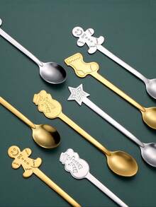 1/4/8pcsStainless Steel Ramadan-Themed Creative Spoons, Featuring Cartoon And Fun Designs. These Include Coffee Spoons, Dessert Spoons, Mixing Spoons, Snowman Ice Cream Spoons. Suitable For Family And Friends Gatherings, Ramadan Festivals, Valentine's Day And Other Various Party And Event Occasions. - Multicolor - View 8