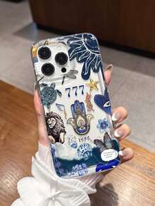 透明手机壳，蓝色邪眼设计，兼容 17/16/14/13 Pro Max/12 Pro/11/Xr/Xs/7/8 Plus、S10/S22/A12/A50/A52/S24/A135G等型号 - 耐用TPU材质，带气垫 - 彩色 - 查看 1