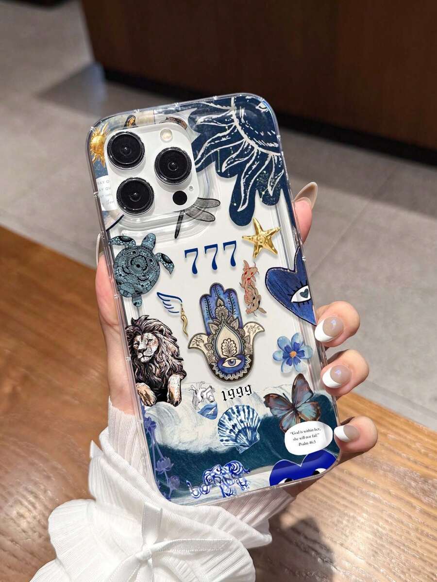 透明手机壳，蓝色邪眼设计，兼容 17/16/14/13 Pro Max/12 Pro/11/Xr/Xs/7/8 Plus、S10/S22/A12/A50/A52/S24/A135G等型号 - 耐用TPU材质，带气垫 - 彩色 - 查看 1